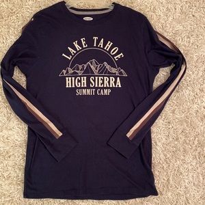 Old Navy Long Sleeve Graphic Crewneck Soft Tee w contrasting stripes on sleeves